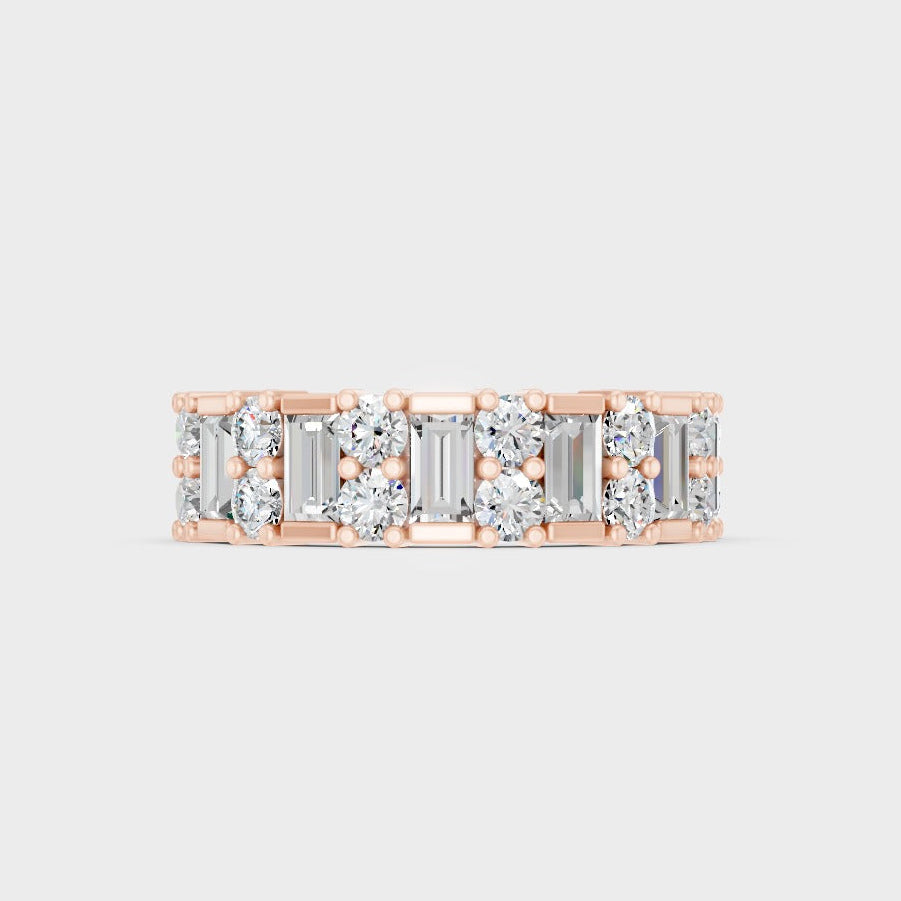 Rose Gold Round Baguette Anniversary Band Elegant Jewelry